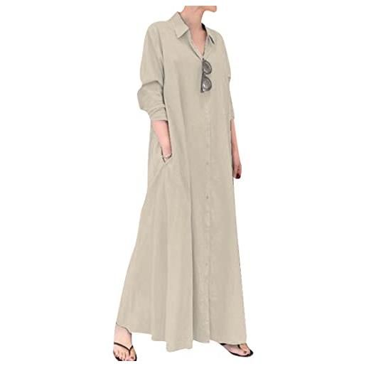 EFOFEI donna vestito semplice estivo di tutti i giorni plus size flowing maxi dresses vestito casual estivo con orlo plissettato a quadretti albicocca 4xl
