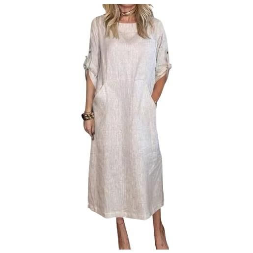 shownicer vestito in lino donna elegante abiti estivi taglie forti girocollo manica corta vestiti casual tinta unita vestito abito da spiaggia vestiti primavera