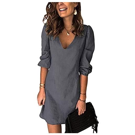 ORANDESIGNE vestiti jeans donna estivi vestiti camicia donna maniche corte estate casual vestito scoll a v camicia vestito denim vestiti allentata a grigio abiti m