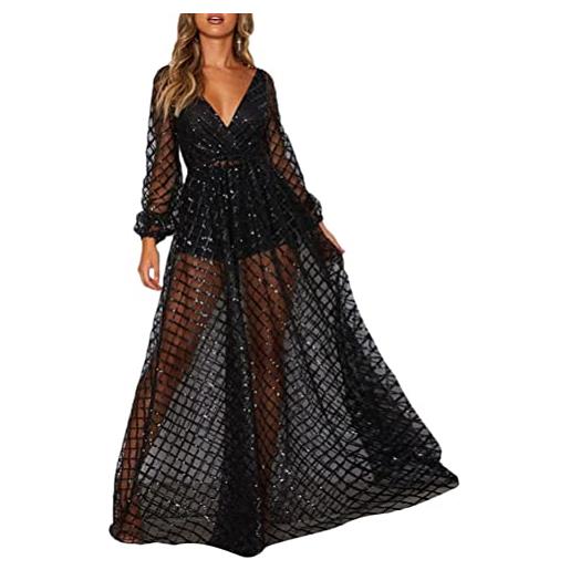 Onsoyours vestiti da cocktail donna senza spalle pizzo abito sera cerimonia elegante vestito con spacco h nero xl
