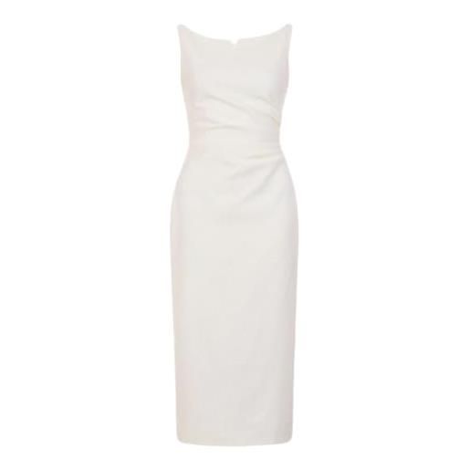 Generic jcvbn - abito da donna con scollo a v, senza maniche, a vita alta, plissettato, midi da ufficio, beige, m