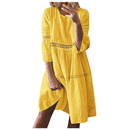 ORANDESIGNE vestito donna elegante lungo curvy abito estivo taglie forti stampa casual vintage rétro boho maxi abito da spiaggia cocktail pizzo dress b giallo xs