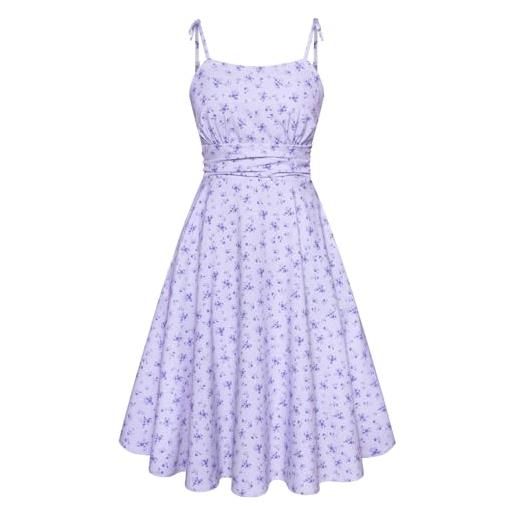 Belle Poque abiti estivi da donna uk spaghetti strap a-line midi sun dress carino casual con tasche, viola floreale. , l