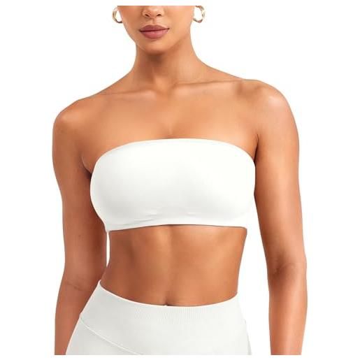 ZAAYO - reggiseno a fascia senza spalline da donna, bustier senza ferretto, top a tubino senza spalline, senza cuciture, con strisce in silicone antiscivolo, bianco, m