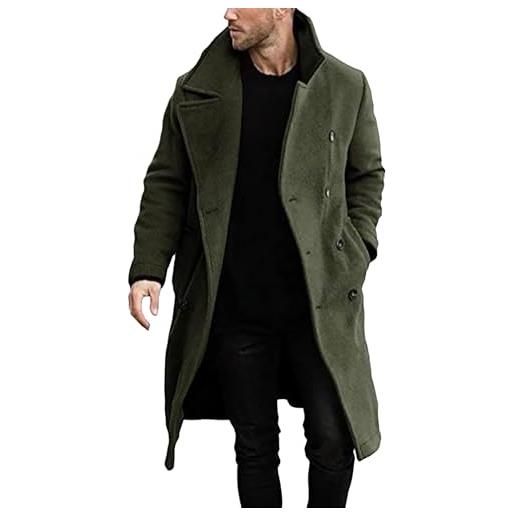 Generico trench lungo a vento uomo ufficio elegante giacca in tweed caldo capispalla manica lunga doppiopetto lungo trenchcoat da uomo lana business slim fit casual cappotti viaggi autunno e inverno classico