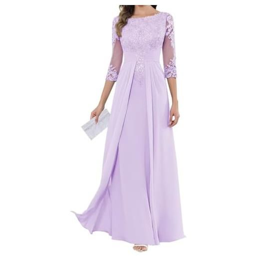 SAYNO abito da madre della sposa con applique in pizzo per abiti da ballo di nozze abiti da cocktail in chiffon plus size. Size, lilla, 24 più