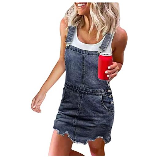 Onsoyours abito gonna donna in denim salopette gonna donna elegante jeans overall tuta taglie forti con bretelle e tasche z1 nero 50