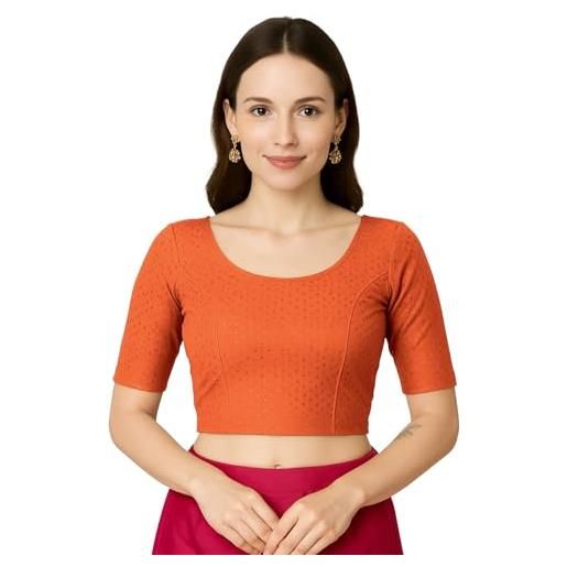 Jaanvi fashion dobby lycra - camicetta da donna in cotone con maniche a gomito e scollo rotondo