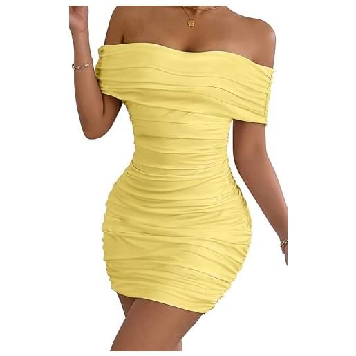 AIEOE vestito donna aderente sexy mini tubo club cocktail party abito schiena nuda off spalla donne eleganti taglia xs giallo