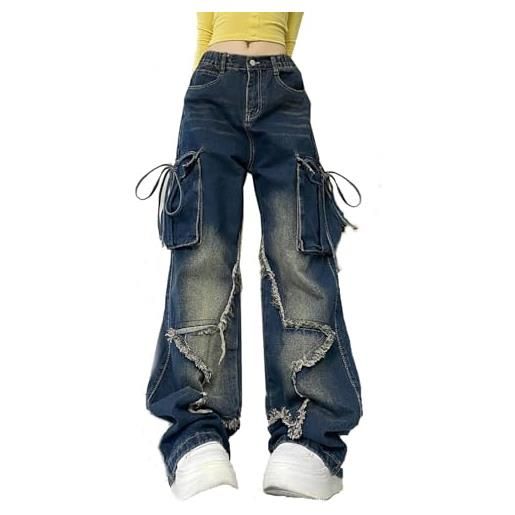 Hugboom pantaloni larghi per donne e ragazze jeans carini y2k pantaloni stella gamba dritta abbigliamento streetwear