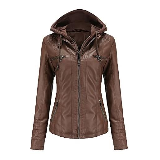 DISSA giacca da motociclista in similpelle vintage sottile con cappuccio cappotto corto, pp005