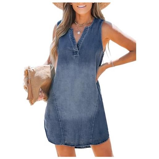 CUPSHE mini abito da donna, in denim, con scollo a v, senza maniche, casual, estivo, svasato