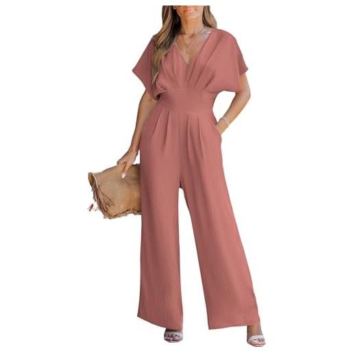 CUPSHE tuta estiva da donna, con scollo a v, maniche corte, gamba larga, stile casual