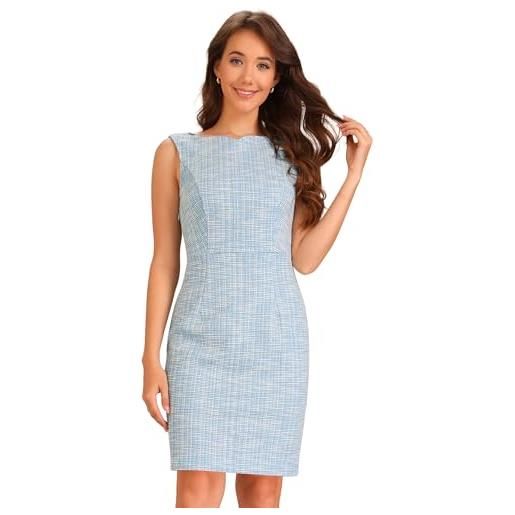 Allegra K abito in tweed da donna senza maniche con scollo a barchetta abiti tubini scozzesi azzurro l