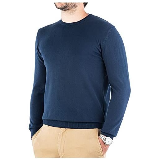 Cashmere Zone-maglione uomo girocollo in puro cotone egiziano artigianalità italiana e confort a manica lunga (xl, blu)