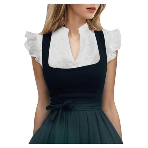 CNNBYYDS dirndl camicetta da donna a maniche lunghe, colore bianco, con bottoni, colore nero, per oktoberfest