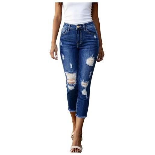 Onsoyours capri jeans donna estivi a vita alta pantaloni pinocchietto 3/4 jeggings elasticizzati con tasche