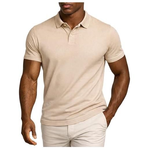 Leif Nelson polo da uomo slim fit, 100% cotone, a maniche corte, taglio aderente, casual, da lavoro, estiva, beige. , s