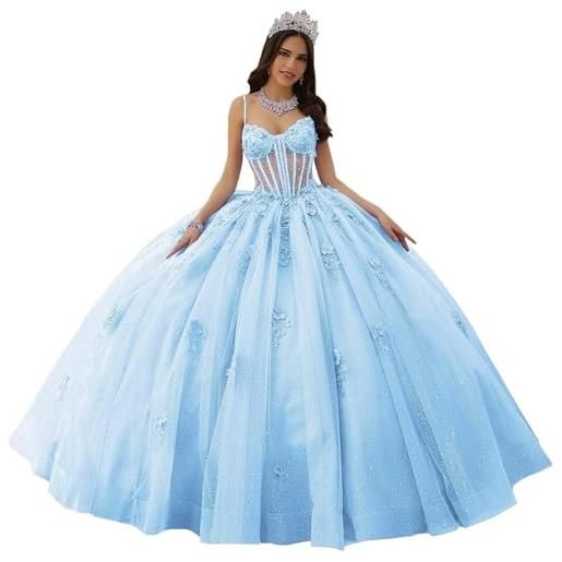 Fuomomo abiti stile quinceanera con spalline sottili abiti stile quinceanera con scollo a cuore applicazioni in pizzo abiti scintillanti in tulle per adolescent mt041