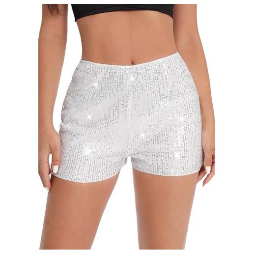Elenint pantaloncini da donna eleganti con paillettes scintillanti, vita alta, gamba dritta, pantaloncini da discoteca, festival, rave, costume da danza