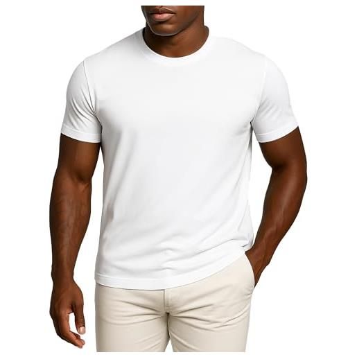 Leif Nelson maglietta estiva da uomo, scollo rotondo, vestibilità normale, 100% cotone, basic a maniche corte, da uomo, lunga, bianco, xl