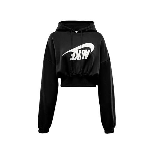 Nike felpa con cappuccio da donna w nsw os flc crop po hdy dance, nero (vela), s