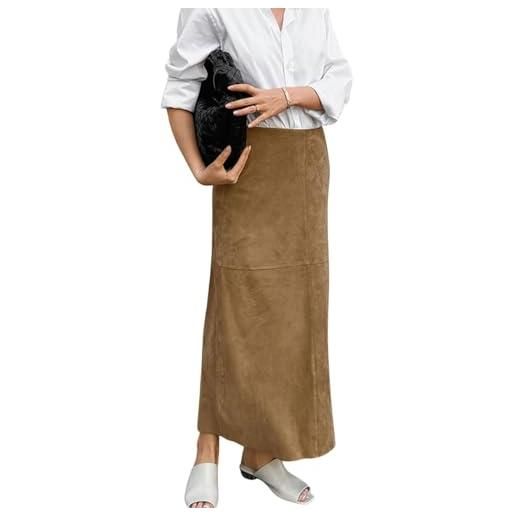 FENXIXIONE donna camoscio finto gonna gonna, elegante vita alta linea a gonne, autunno inverno vestibilità regolare a matita gonna lunga