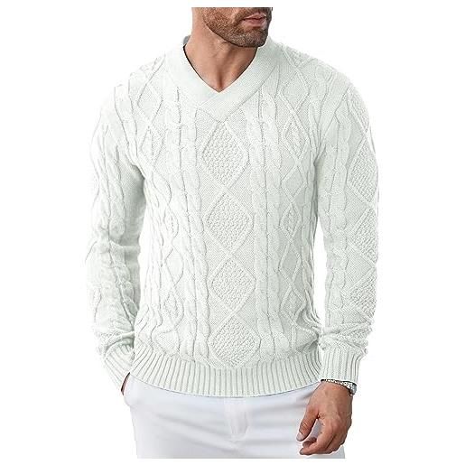 COOFANDY uomo scollo a v maglione slim fit caldo maglia uomini classico invernale bianco l