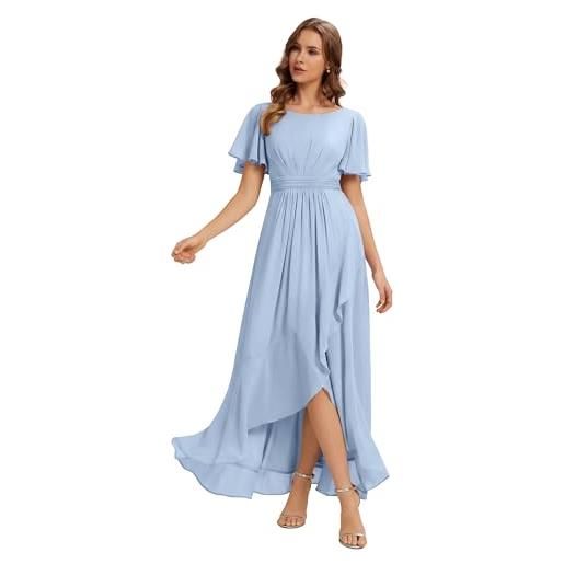 Ever-Pretty abiti da damigella collo rotondo maniche corte chiffon high low sbordi asimmetrici es02708