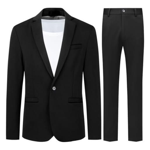 Allthemen abito da uomo 2 pezzi completo da uomo slim fit abito da sposa con un bottone elegante nero (nero pantaloni) xxl