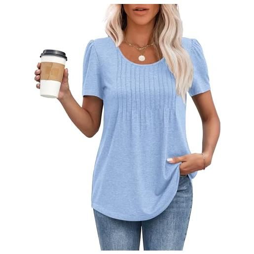 MOLERANI t-shirt da donna top a maniche corte t-shirt morbida con scollo rotondo top estivi casual e allentati blu cielo m