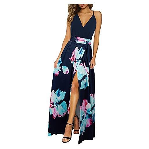 Newshows abito estivo da donna con collo a v e manica corta da spiaggia boho maxi