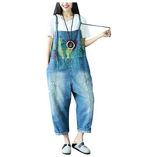 Youlee donna pantaloni larghi denim salopette tutine pantaloni