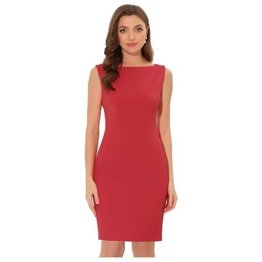 Allegra K abito a tubino per donne, abito da natale, per insegnanti, da ufficio, senza maniche, con scollo a barchetta, abiti professionali, rosso, s