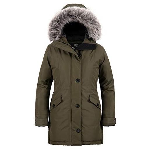 Wantdo cappotto donna invernale lungo impermeabile aderente giacca | antivento, pelliccia sintetica rimovibile, tasche multiple, polsini elastici, vita regolabile, giubbotto slim fit, outdoor, casual