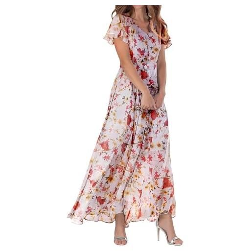Generico vestito casual estivo donna maniche corte abito con stampa floreale vestito da spiaggia scollo a v abito bohemien abiti lungo primavera vestiti chiffon con volant taglie forti (m)