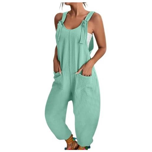 BRONG salopette da donna tuta con tasca casual sciolti estate pagliaccetto senza maniche con le spalline salopette regolabile pantaloni con pettorina