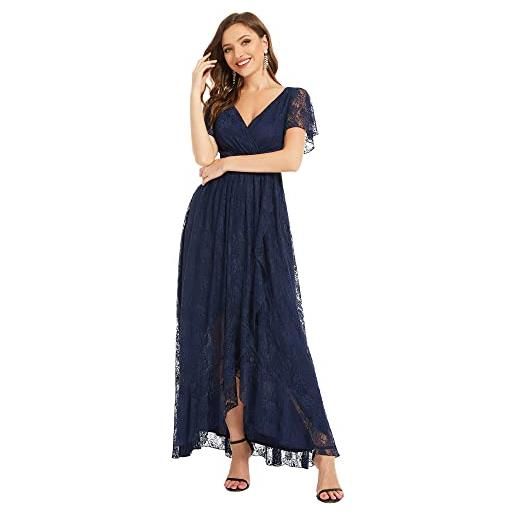Ever-Pretty vestito da sera donna lungo pizzo scollo a v maniche corte semplice abiti da sera ee01489