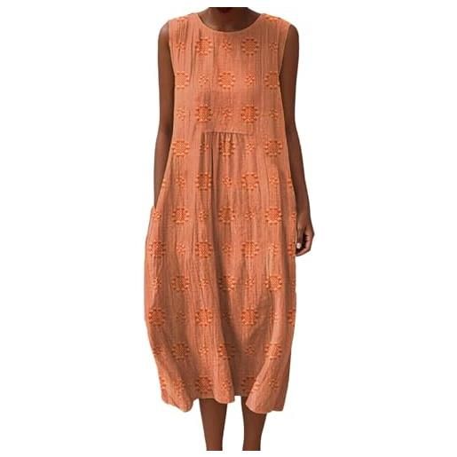 Generico abito estivo donna lungo in lino boho chic vestito senza maniche girocollo con tasche floreale casual per mare spiaggia vacanza comodo taglie forti curvy moda 2026 elegante
