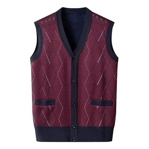Generic gilet da uomo con bottoni, gilet da uomo senza maniche lavorato a maglia, vestibilità rilassante, cardigan con scollo a v, gilet lavorato a maglia di colore a contrasto, elegante e versatile, gilet