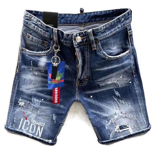 Oryvandel pantaloncini jeans uomo estivi - shorts in denim slim fit strappati, elasticizzati e comodi, jeans corti con pendente stile streetwear y2k, casual (it, testo, 5xl, regular, regular, blue)