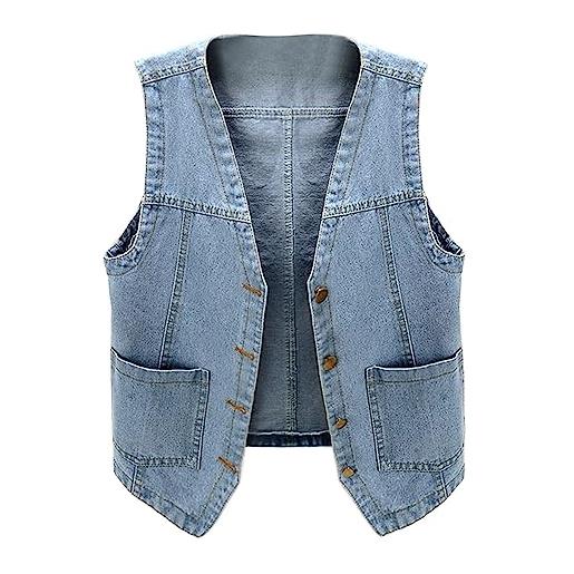 Generisch 2025 - gilet di jeans da donna senza maniche in denim con scollo a v con abbottonatura a v, blu, xl
