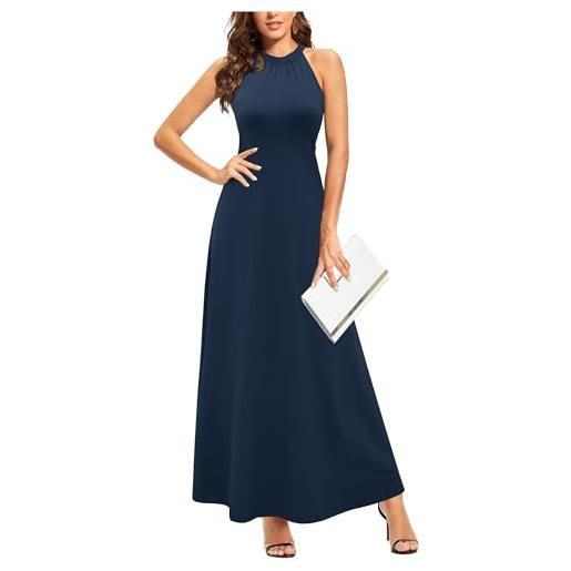 STYLEWORD abito lungo da donna con stampa floreale senza maniche con spalle scoperte elegante abito lungo con scollo all'americana（marina militare，xl）