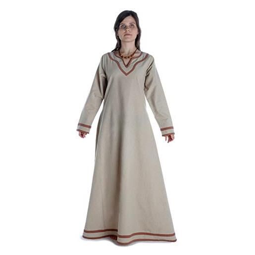 HEMAD - abito da vichingo hildr in cotone, colore marrone chiaro canapa, colore azzurro, bianco/viola, s/m, l/xl, xxl/xxxl