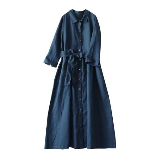 KHIRVWL abito estivo da donna in lino casual scollo a v manica corta vestito comodo traspirante eleganti tinta unita vintage vestiti boho abiti al ginocchio larghe abito da spiaggia mare vacanza