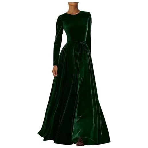 KBOPLEMQ abito da sera da donna, elegante, a maniche lunghe, in velluto, lungo, per cocktail, autunno, inverno, maxi abito da ballo, linea a, per matrimoni, capodanno, in velluto