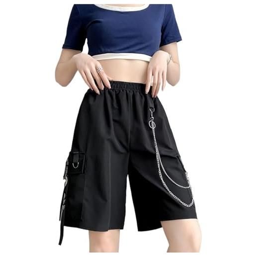 Skateboard Frog neri pantaloncini cargo donna y2k baggy lunghezza ginocchio con catena vestiti estivi