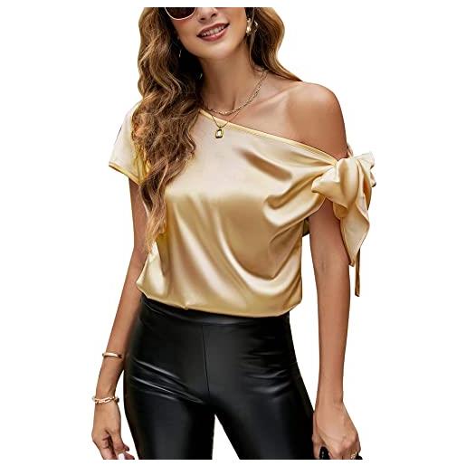 VIDUSSA womens off shoulder silk satin tops short sleeve casual dressy tunic blouse shirts