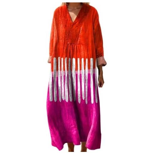 Udbeksid abito estivo donna lungo in lino boho v maniche lunghe vestiti larghi maxi vintage floreale elegante comodo taglie forti casual con tasche per spiaggia mare vacanza 2026