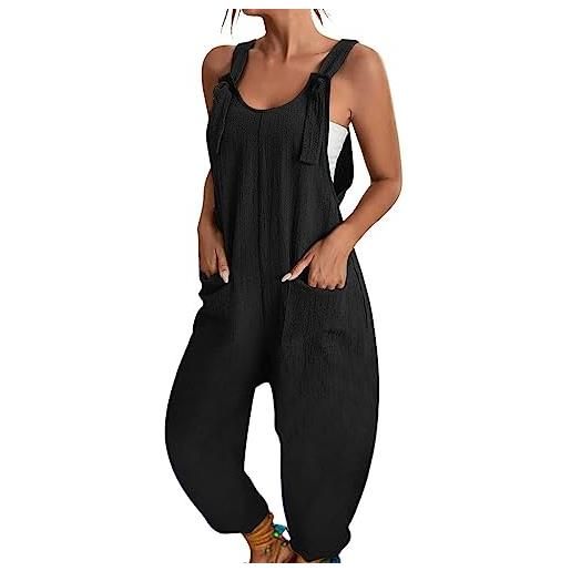 BRONG salopette da donna tuta con tasca casual sciolti estate pagliaccetto senza maniche con le spalline salopette regolabile pantaloni con pettorina